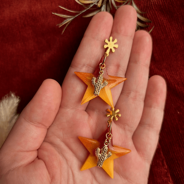 Star and Cactus Earrings with Floral Studs