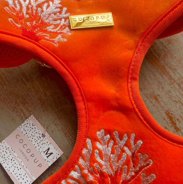 Cocopup London Luxe Velvet Adjustable Neck Harness Coral Core - Medium