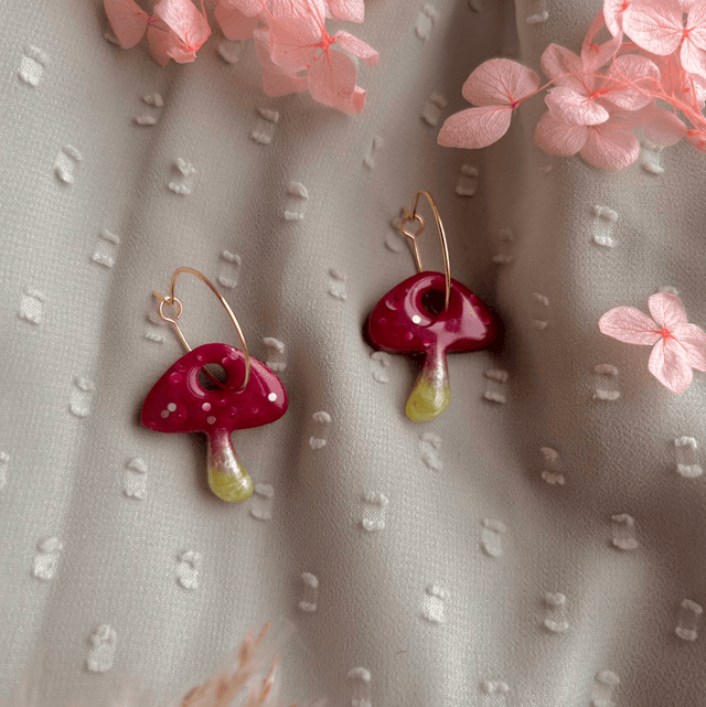 Red Mushroom Hoop Earrings 
