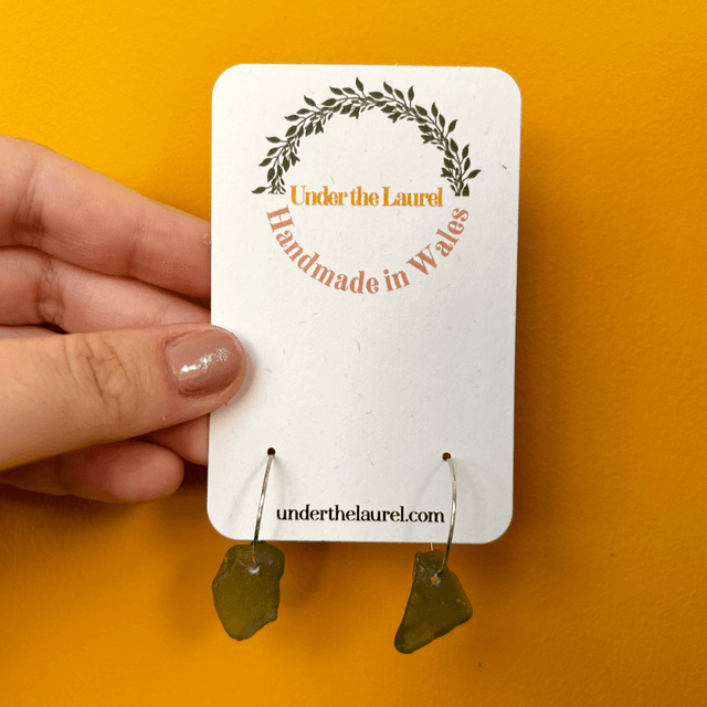 Teal/Olive Green Sea Glass Hoop Earrings