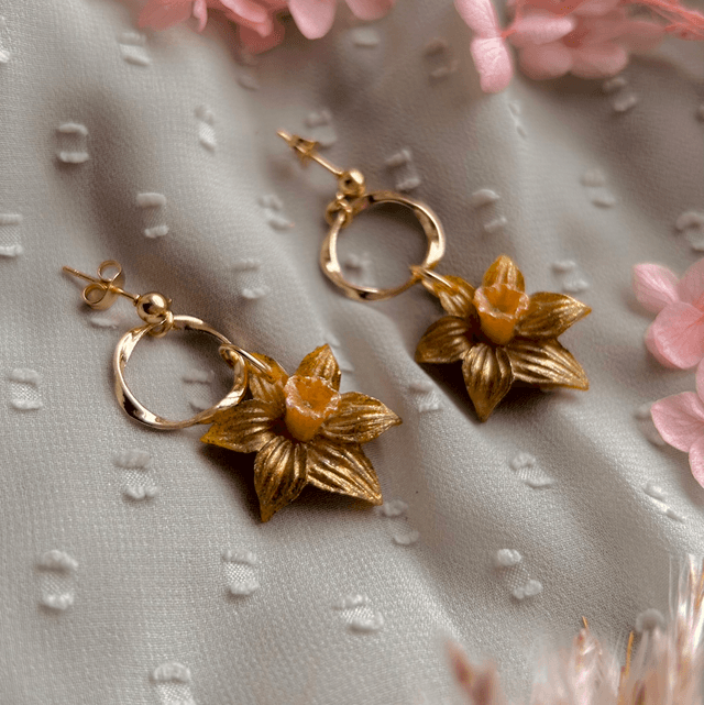 Golden Daffodil Stud Dangle Earrings