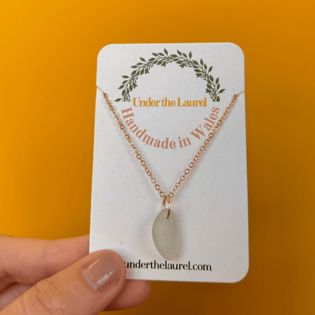Light Blue/Green Sea Glass Necklace Gold Plated Chain