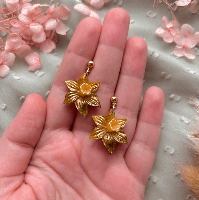 Golden Daffodil Stud Earrings