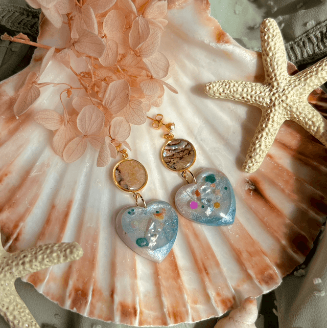 Statement Heart Stud Earrings with Abalone Shell