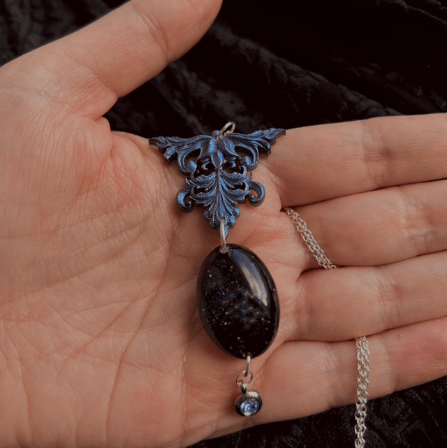 Blue / Black Baroque Resin Pendant