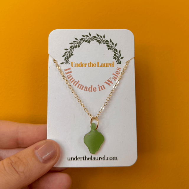 Green Sea Glass Necklace Gold Plated Chain