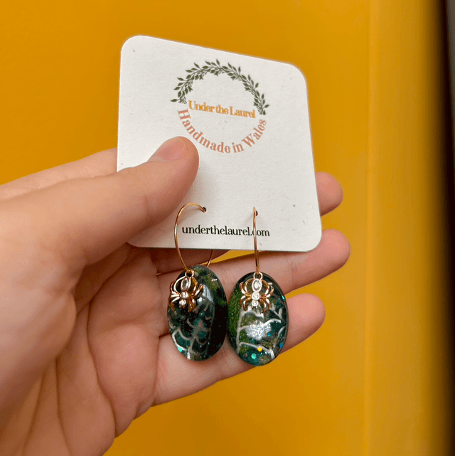 Dark Garden Spider and Spiderweb Earrings