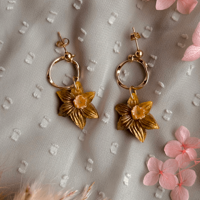 Golden Daffodil Stud Dangle Earrings