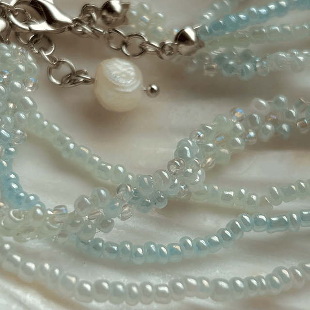 Blue Beaded Anklet with Freshwater Pearl