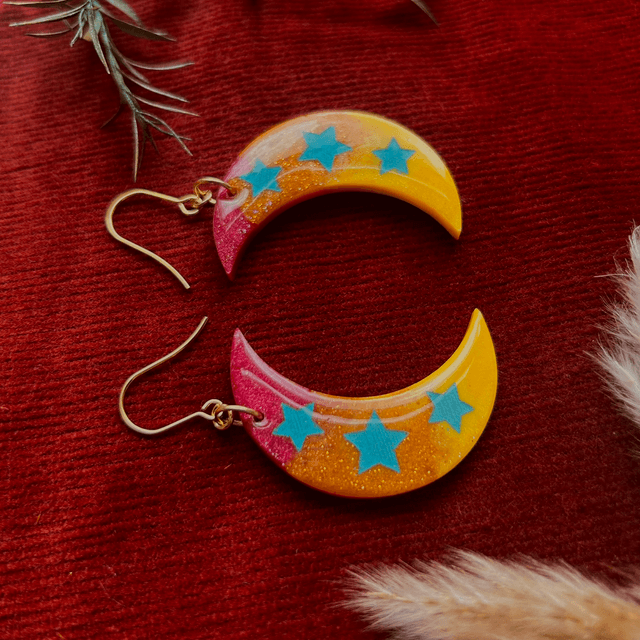 Statement Moon Earrings With Turquoise Star Details