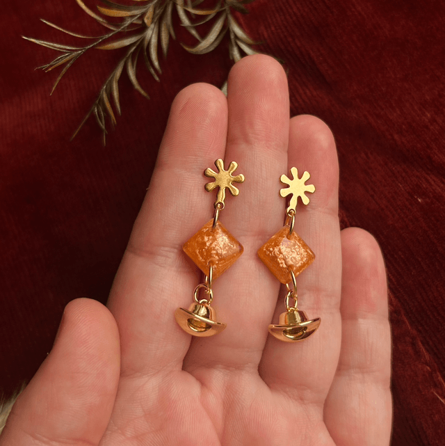 Peach and Gold Cowboy Hat Earrings