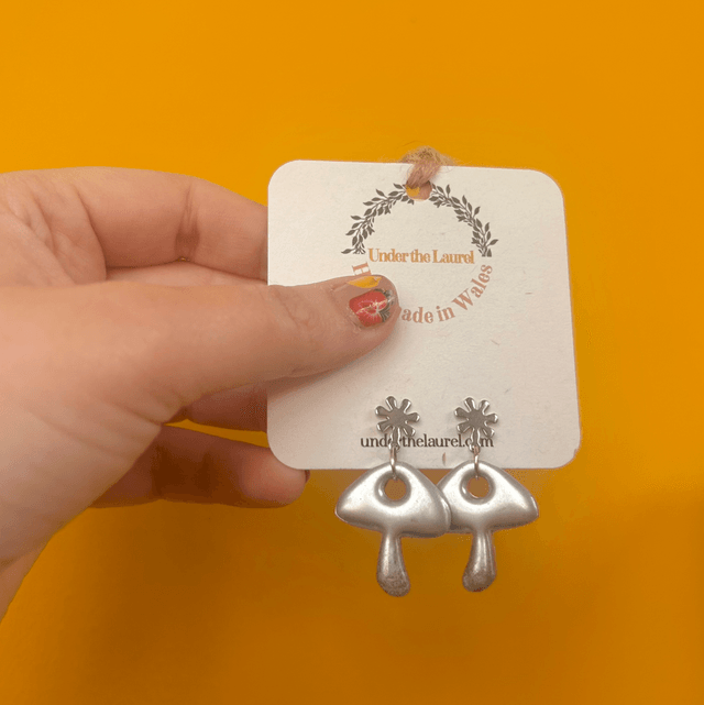 Mushroom Earrings - Silver with Floral Studs