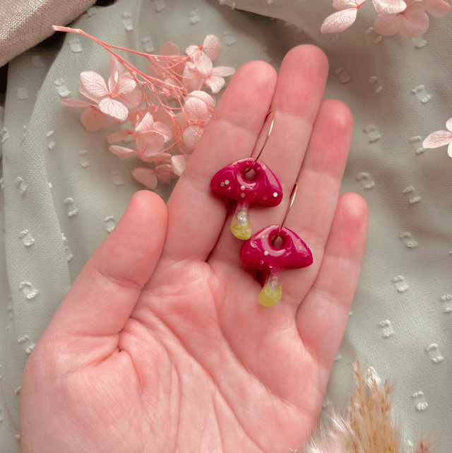 Red Mushroom Hoop Earrings 