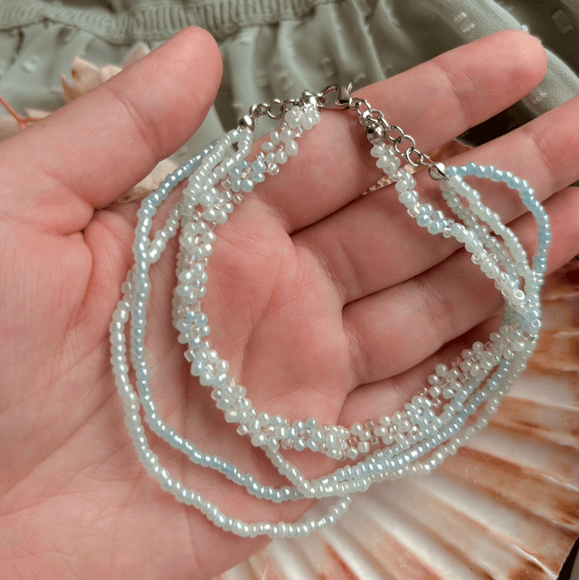 Blue Beaded Anklet with Freshwater Pearl