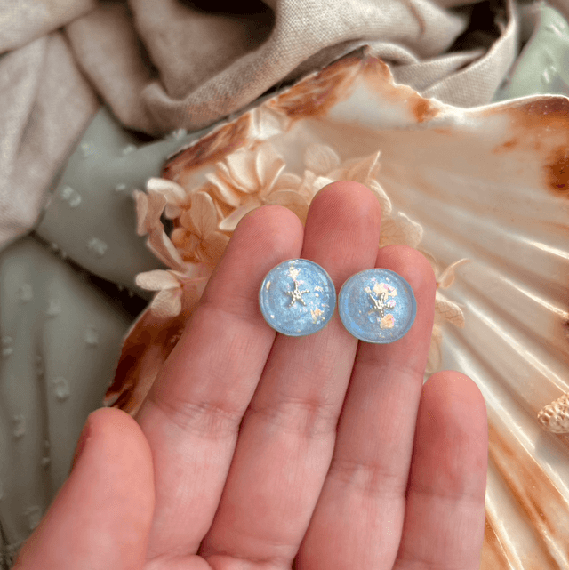 Silver Starfish Circular Stud Earrings Holographic Stainless Steel