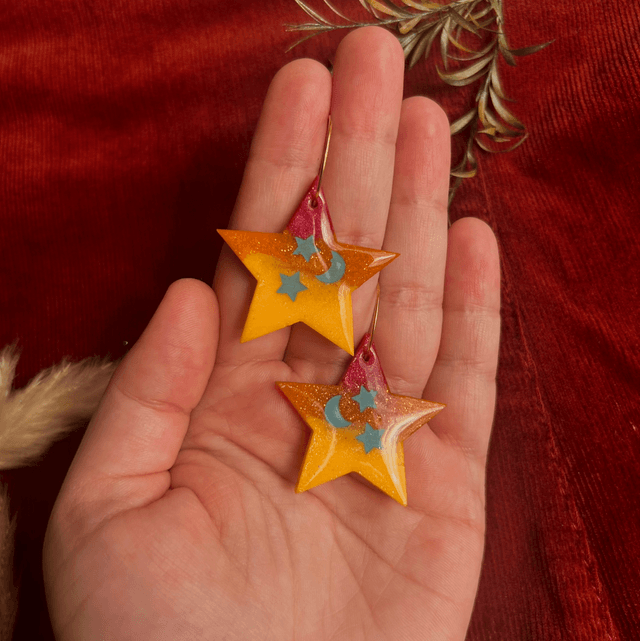 Statement Star Earrings With Turquoise Celestial Details