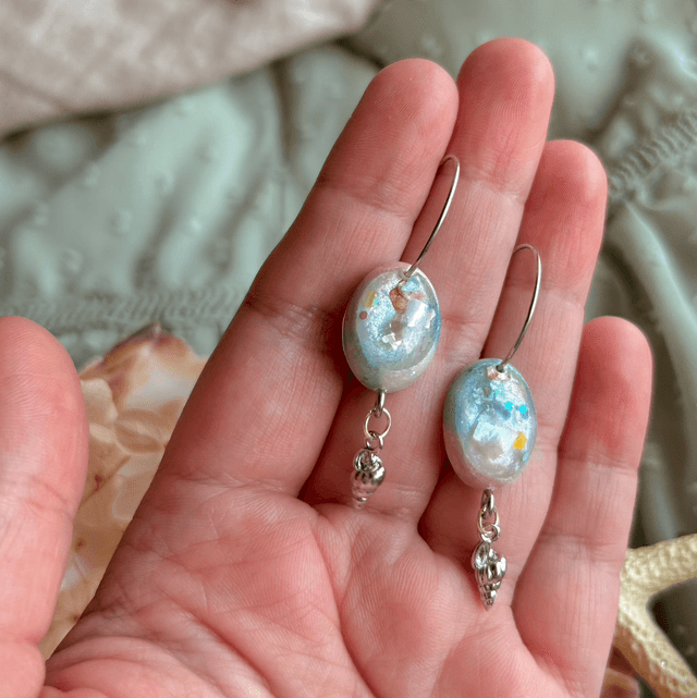 Oval Hoop Earrings with Shell Charms Stainless Steel