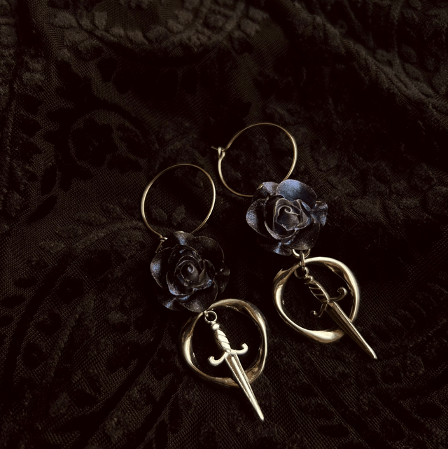 Rose and Dagger Hoop Earrings