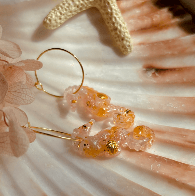 Seahorse Hoop Earrings Gold Plated Pink