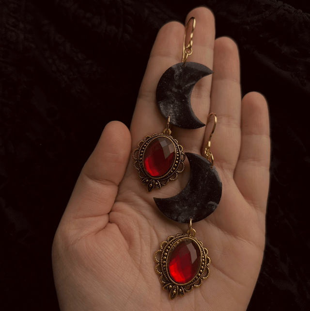 Statement Moon Earrings Red Charms