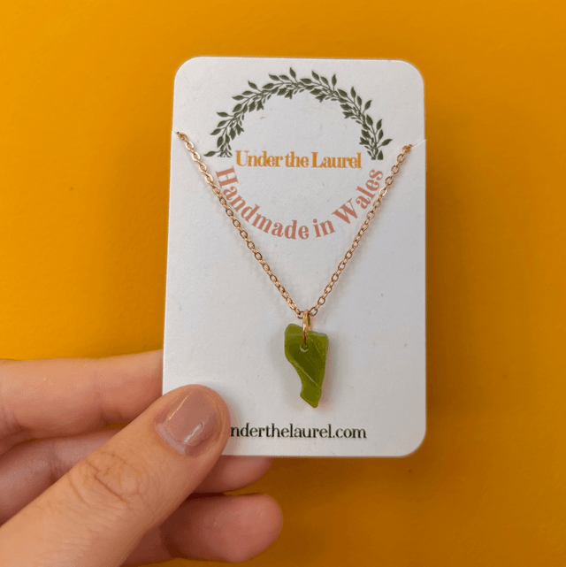 Opaque Green Sea Glass Necklace Gold Plated Chain