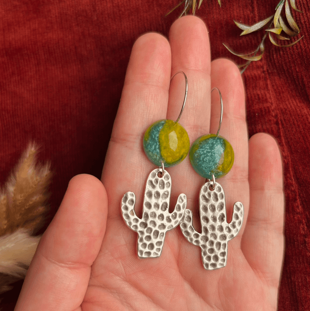 Silver Cactus Statement Earrings