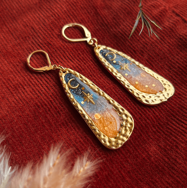 Statement Sunset Celestial Moon and Star Earrings