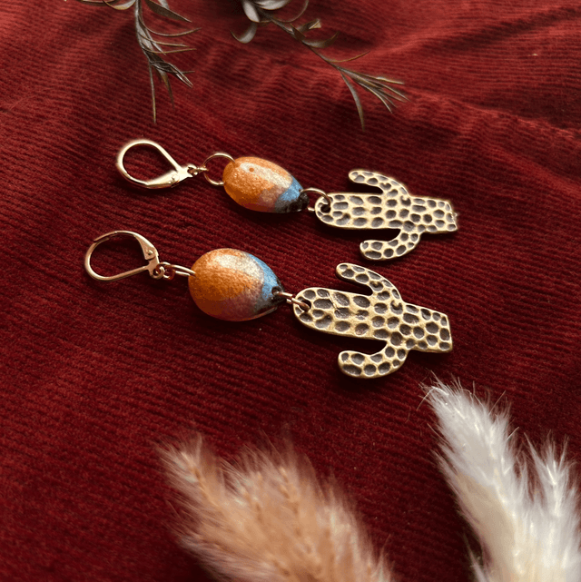 Bronze Cactus Statement Earrings