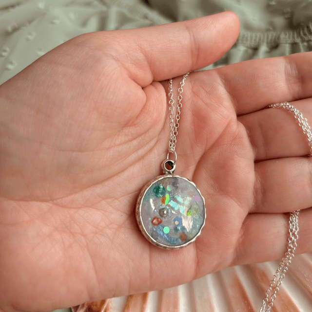 Circular Necklace Bezel Silver Plated Hammered Finish