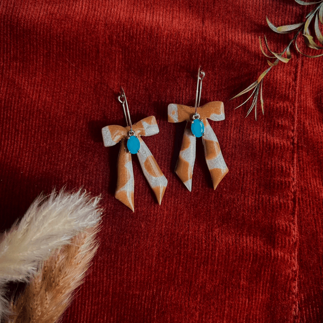 Cow Print Bow Earrings - Hoops 