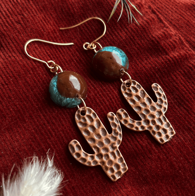 Copper Cactus Statement Earrings