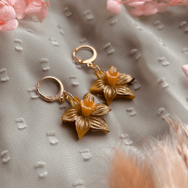 Golden Daffodil Huggie Hoop Earrings