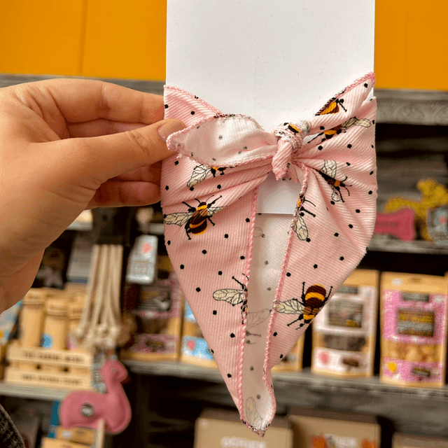 Pet Pooch Boutique Rose Petal Pink Cord Bumble Bee Polka Dots Dog Bandana - Extra Small
