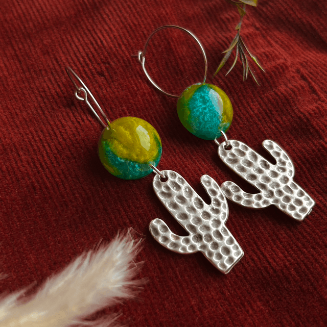 Silver Cactus Statement Earrings