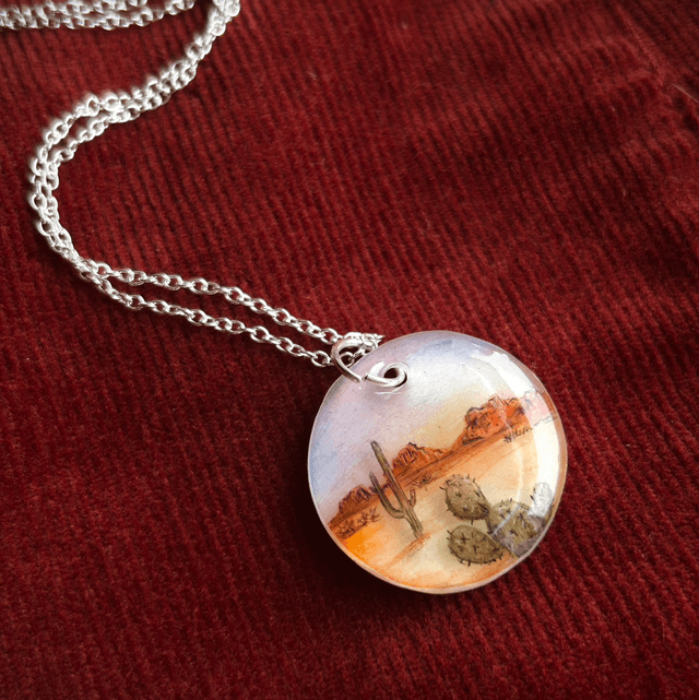 Desert Scene Necklace Hand Drawn