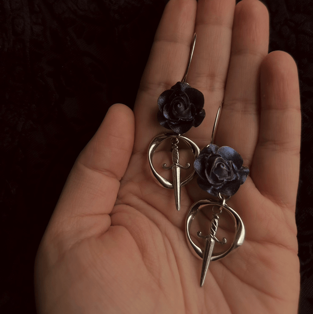 Rose and Dagger Hoop Earrings