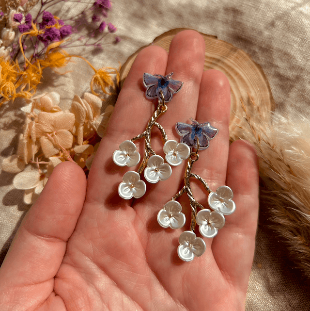 Common Blue Butterfly and Blossom Stud Earrings