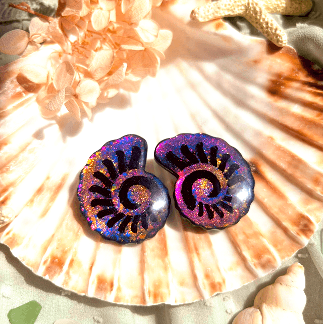 Iridescent Rainbow Nautilus Shell Stud Earrings