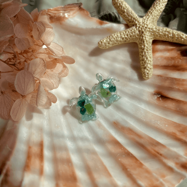 Turtle Stud Earrings with Sea Glass Style 2