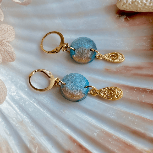 Circular Huggie Hoop Earrings with Swirl Charms