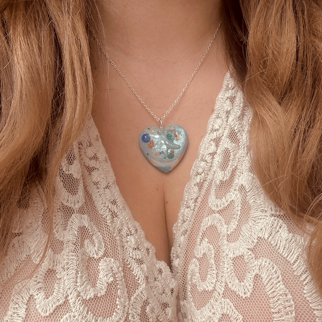 Large Heart Necklace with Starfish and Silver Plated Chain 