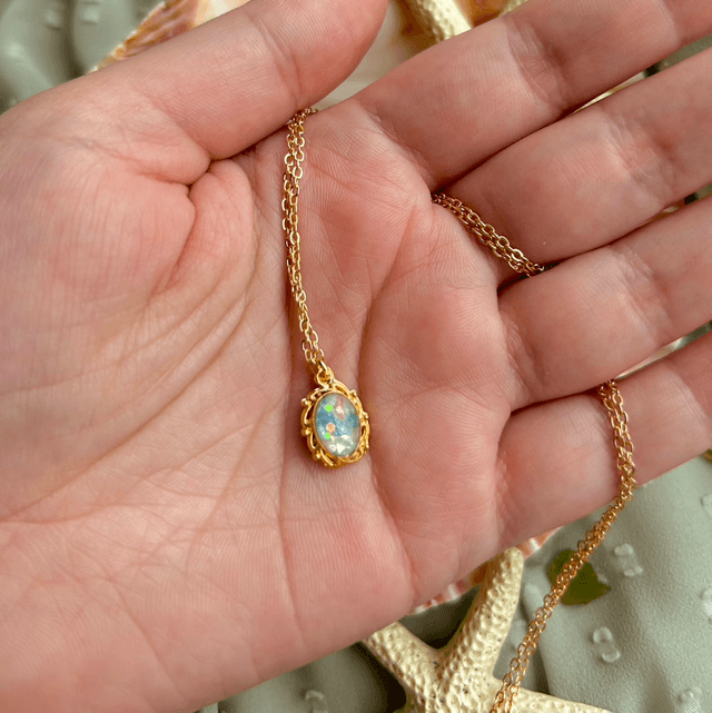 Tiny Ornate Necklace Gold Plated Bezel