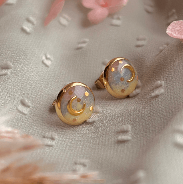Pastel Celestial Stud Earrings Gold