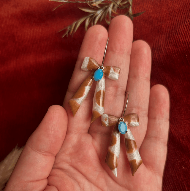 Cow Print Bow Earrings - Hoops 