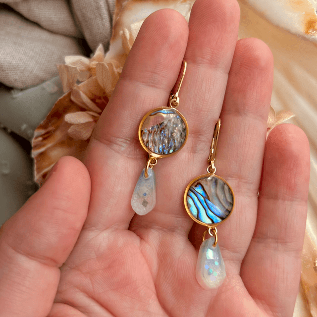 Teardrop earrings with Abalone Shells and Gold Plated Earring Wires