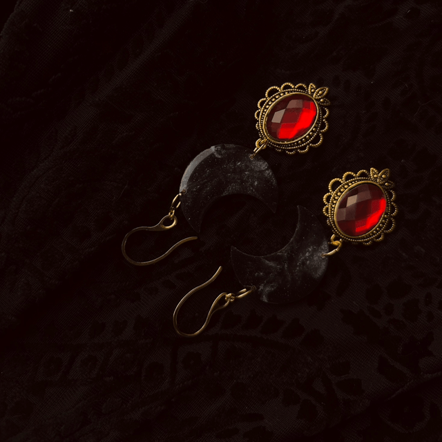 Statement Moon Earrings Red Charms
