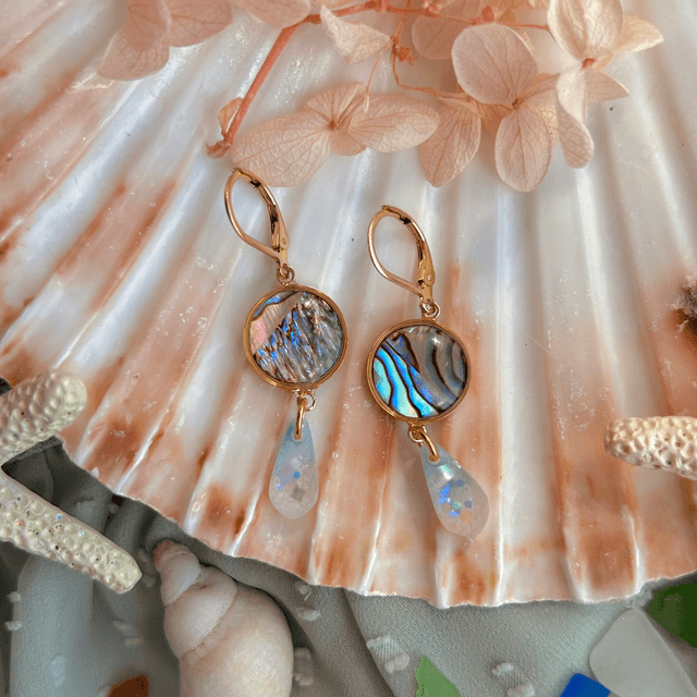 Teardrop earrings with Abalone Shells and Gold Plated Earring Wires