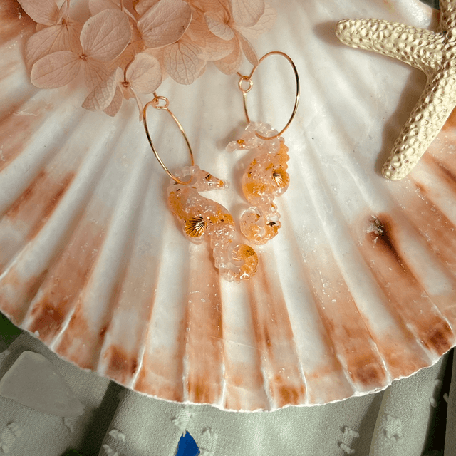 Seahorse Hoop Earrings Gold Plated Pink