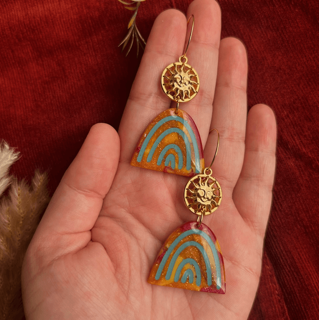 Rainbow and Sun Earrings with Turquoise Details