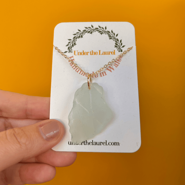 Pale Blue/Green Sea Glass Necklace Gold Plated Chain